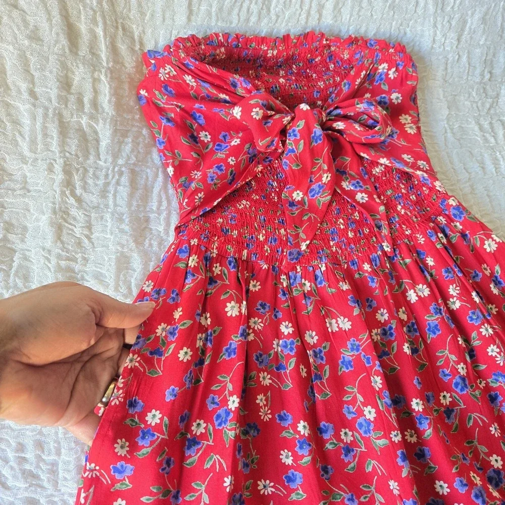 Patrons Of Peace Sz XS Floral Smocked Strapless Wide-Leg Jumpsuit Prairie Travel
